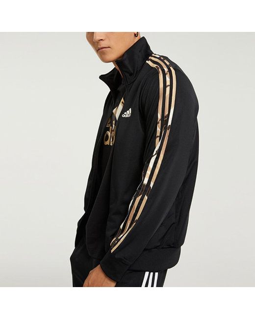 Adidas Black 3S Tt Tric Camouflage Stripe Sports Knit Stand Collar Jacket Autumn for men