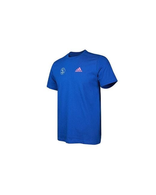 Adidas Blue Printing Round Neck Casual Sports Short Sleeve T-Shirt for men