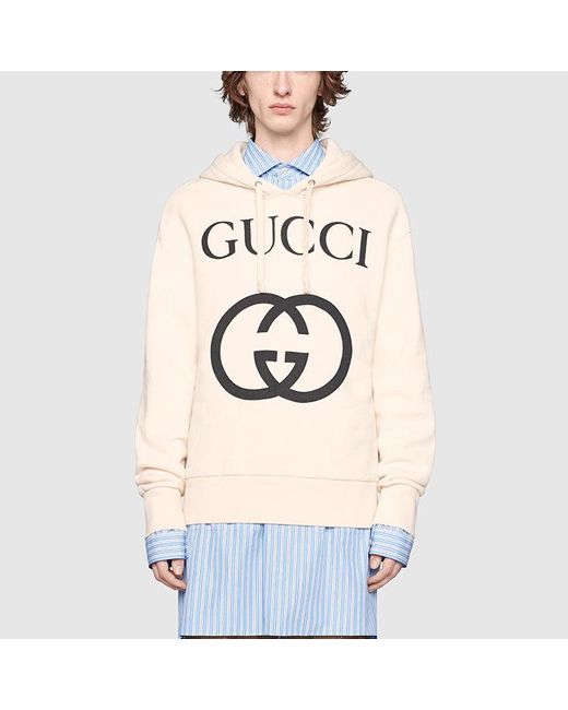 Gucci Natural Hooded Sweatshirt With Interlocking G 'Off- for men