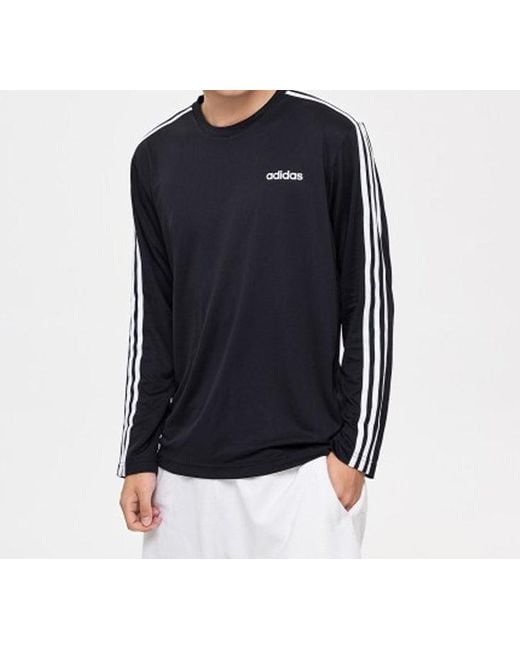 Adidas Black D2M 3S Ls Tee Round-Neck Long-Sleeve Tee for men