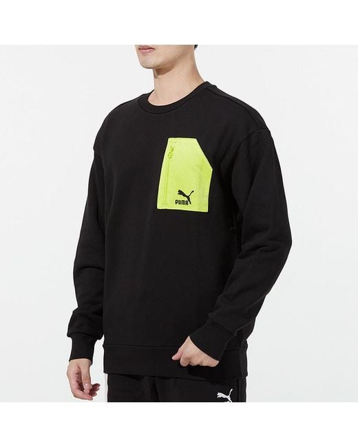 PUMA Black Contrasting Colors Zipper Pocket Sports Round Neck Pullover for men