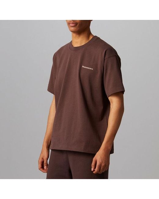 Adidas Originals X Pharrell Williams Crossover Solid Color Round Neck Pullover Sports Short Sleeve Brown T-shirt for men