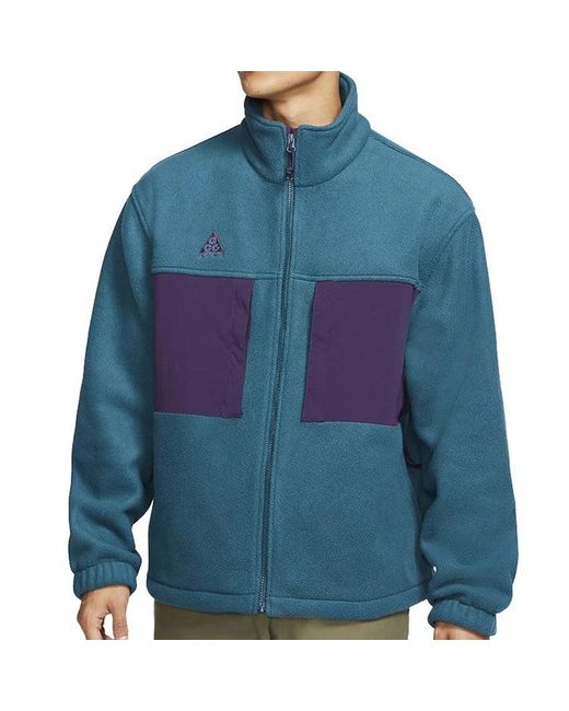 Nike Blue Colorblock Stand Collar Fleece Zipper Dark Sapphire Jacket 'Midnight Turq Grdppl' for men