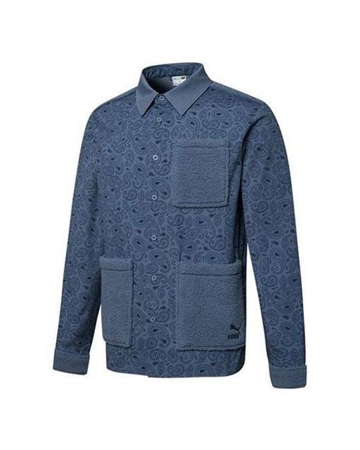 PUMA Blue Paisley Woven Shirt Cashew Pattern Multiple Pockets Jacket for men