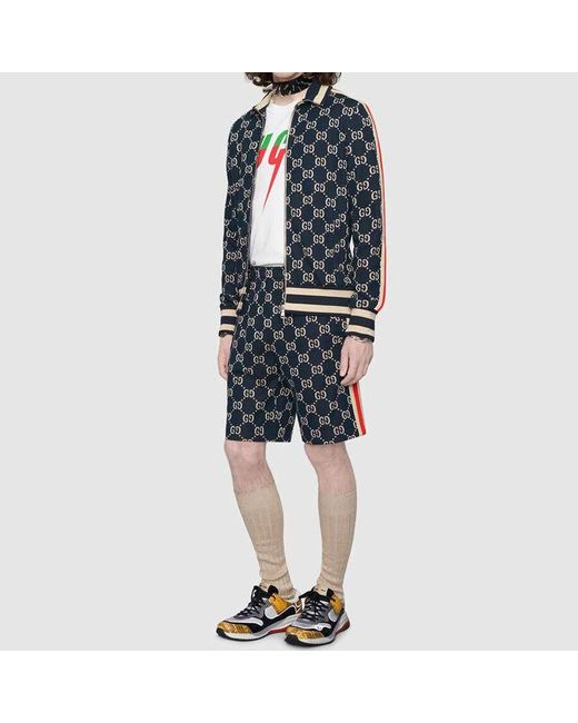 Gucci Blue Side Contrast Striped Jacquard Shorts For for men