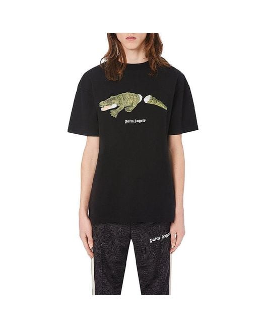 Palm Angels Black Printing Round Neck T-Shirt for men
