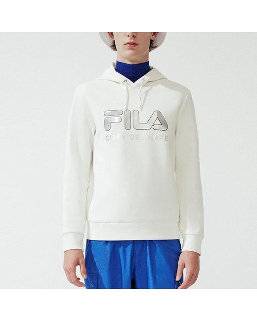 Fila White Logo Printing Athleisure Casual Sports Hooded Pullover Knit for men