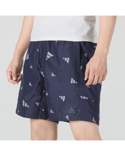 Adidas Blue Prsve Board S Logo Full Print Athleisure Casual Sports Woven Shorts for men