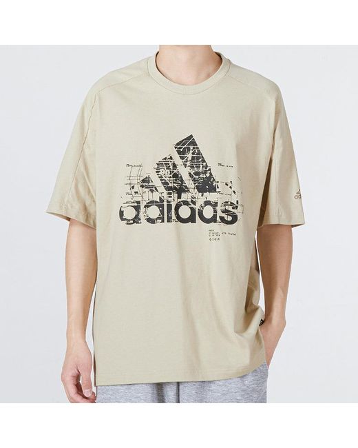 Adidas Natural M Prsve Bos Tee Athleisure Casual Sports Logo Round Neck Short Sleeve Khaki for men