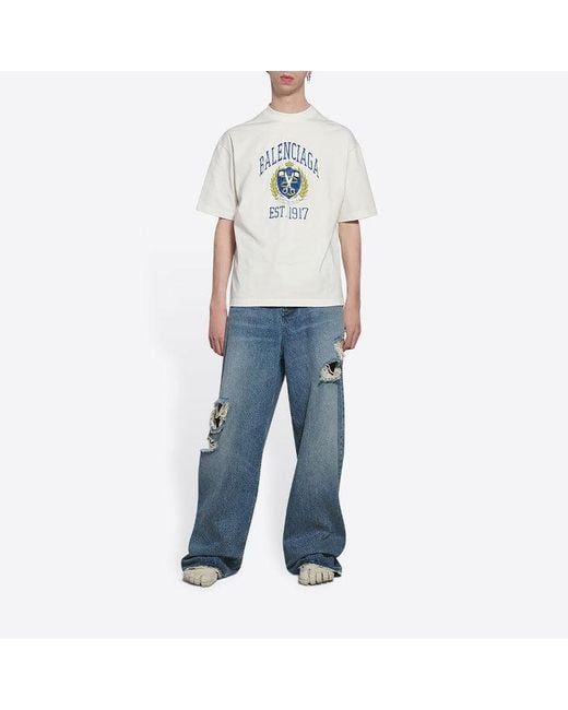 Balenciaga White Varsity Logo T-Shirt Medium Fit for men