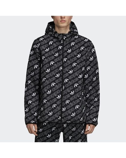 Adidas Blue Originals Full Print Athleisure Casual Sports Hooded Woven Windproof Outdoor Jacket for men