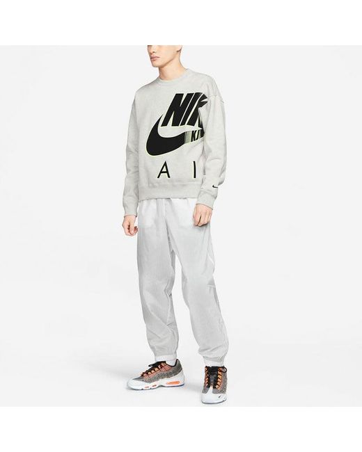 Nike Gray Air X Kim Jones Logo Print Velvet Crew Neck Sweater
