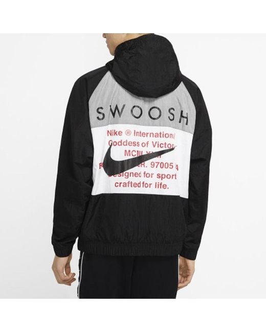 Nike Black Sportswear Swoosh Woven Hooded Jacket for men