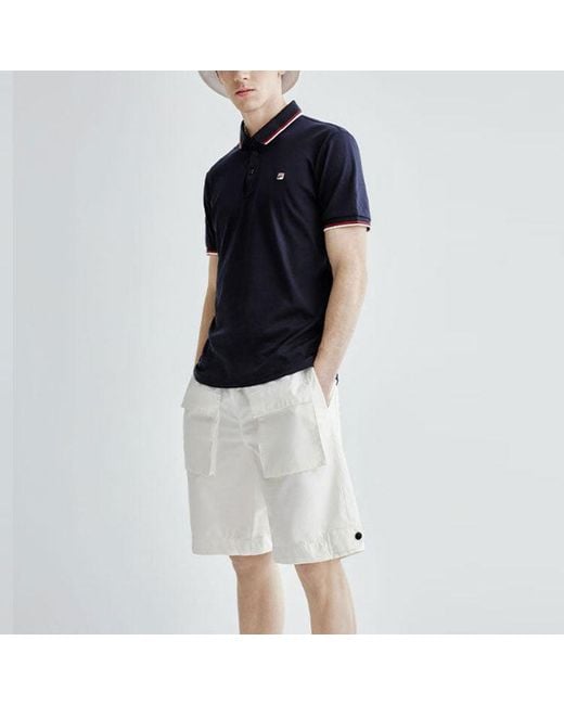 Fila Blue Logo Solid Color Sports Short Sleeve Knitted Polo Shirt For for men
