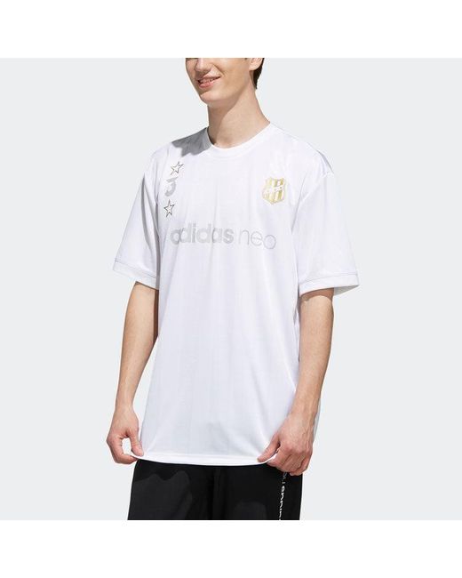 Adidas White Neo Logo Printing Sports Round Neck Short Sleeve T-Shirt for men