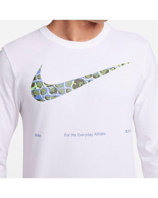 Nike White Dri-Fit Long Sleeve T-Shirt for men