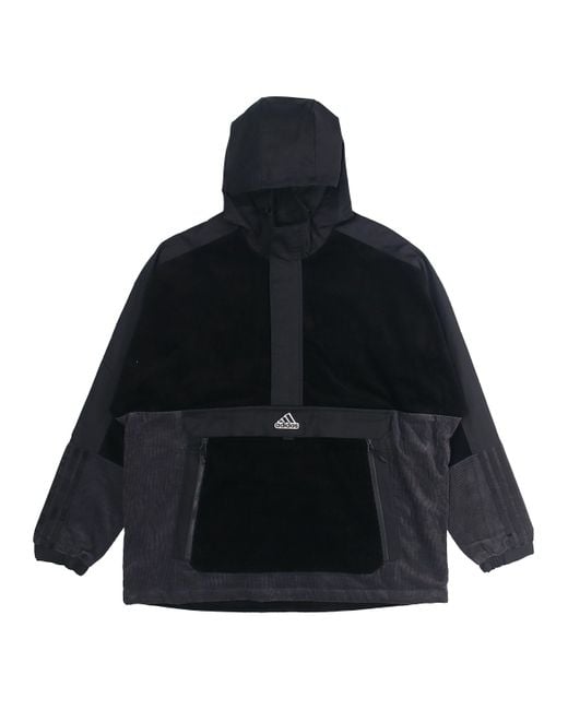 Adidas Blue M Corduroy Ank Half Zipper Splicing Sports Hooded Logo Jacket for men