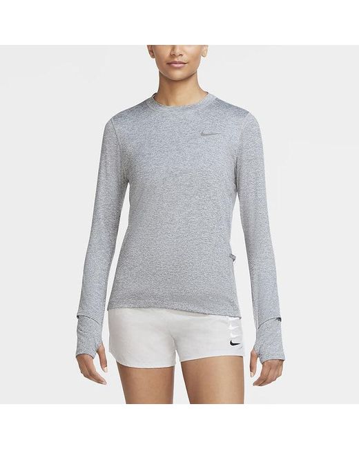 Nike Gray (Wmns) Running Sports Round Neck Quick Dry Long Sleeves T-Shirt