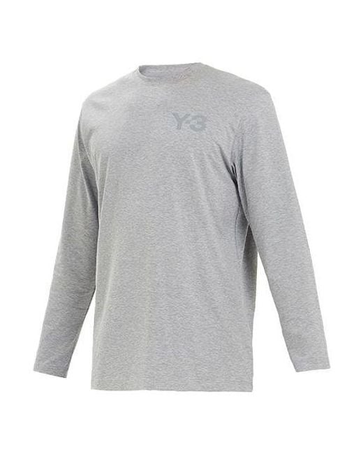 Adidas Gray Y-3 Logo Pattern Micro Mark Casual Long Sleeves Round Neck T-Shirt for men