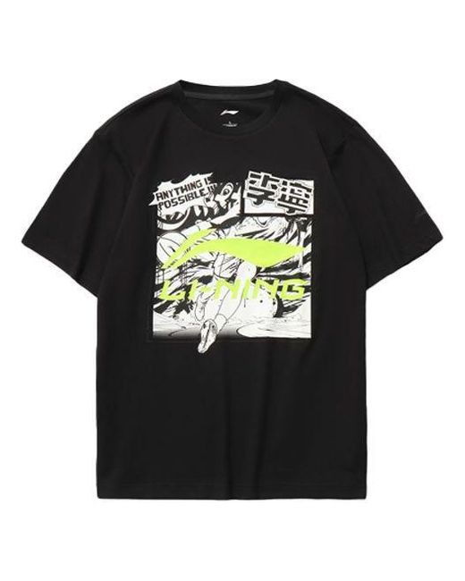 Li-ning Black Graphic Loose Fit T-shirt for men