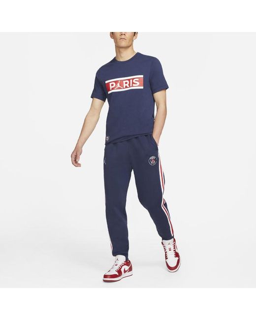 Nike Blue Wordmark Paris Saint-Germain Alphabet Printing Soccer/Football Sports Short Sleeve for men