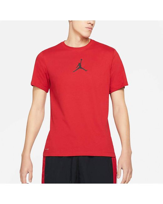 Nike Red Jumpman Logo Printing Sports Quick Dry Round Neck Short Sleeve for men
