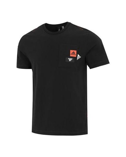 Adidas Black Solid Color Logo Pocket Athleisure Casual Sports Round Neck Short Sleeve T-Shirt for men