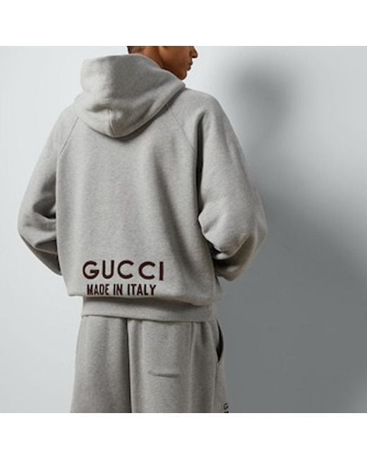 Gucci Gray Cotton Hooded Sweatshirt With Print for men