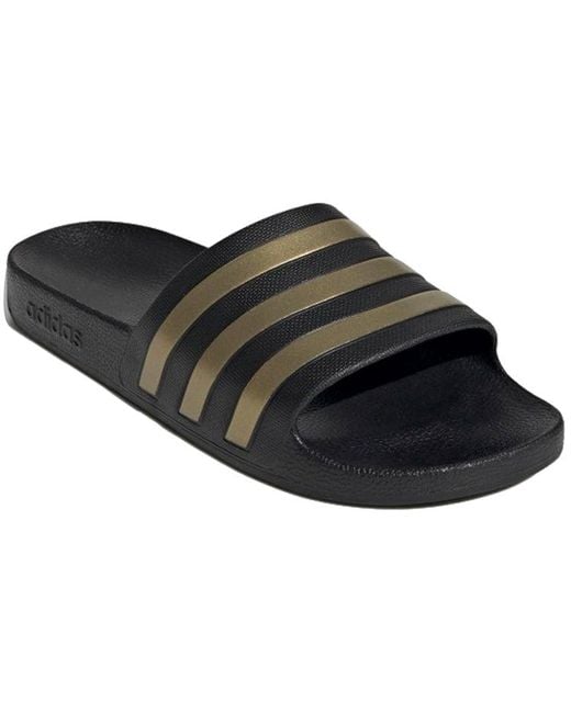 Adidas Black Adilette Aqua Slides Metallic' for men