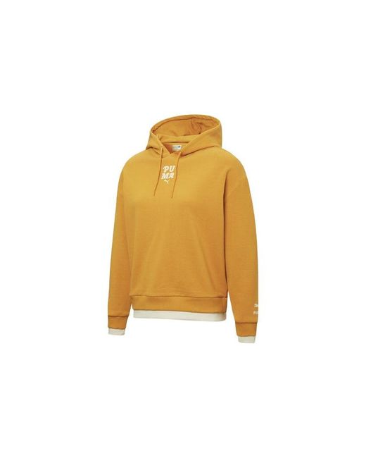 PUMA Yellow (Wmns) Layered Printing Fake Two Hoodie