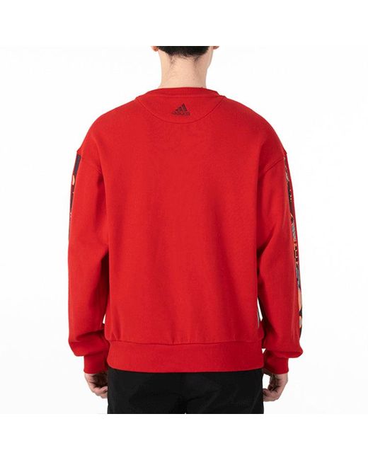 Adidas Red Crew Limited Printing Basketball Sports Round Neck Pullover for men