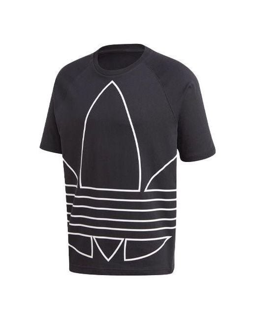 Adidas Black Originals Large Logo Printing Loose Running Sports Round Neck Short Sleeve for men