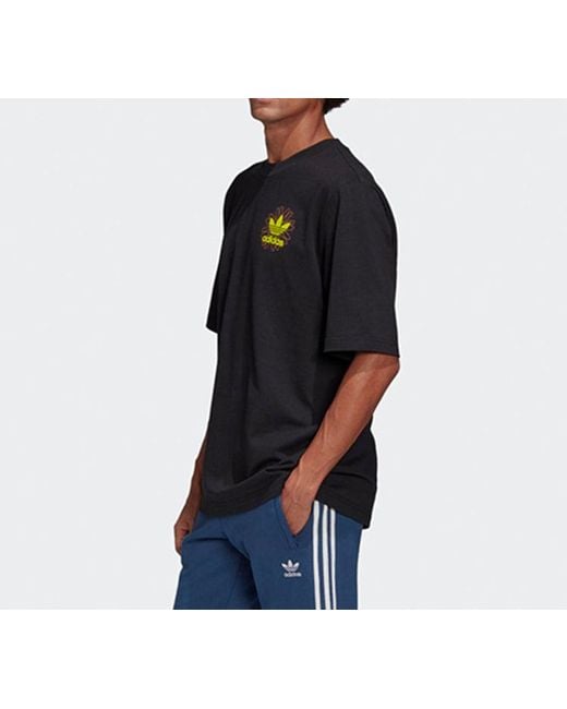 Adidas Black Originals Graphic Tee 2 Earth Printing Sports Short Sleeve for men