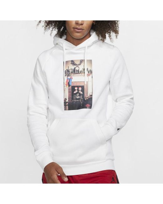 Nike White Jumpman Chimney Printing Fleece Stay Warm Pullover for men