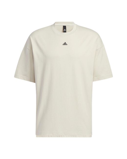 Adidas White Solid Color Logo Loose Sports Short Sleeve Creamy T-Shirt for men