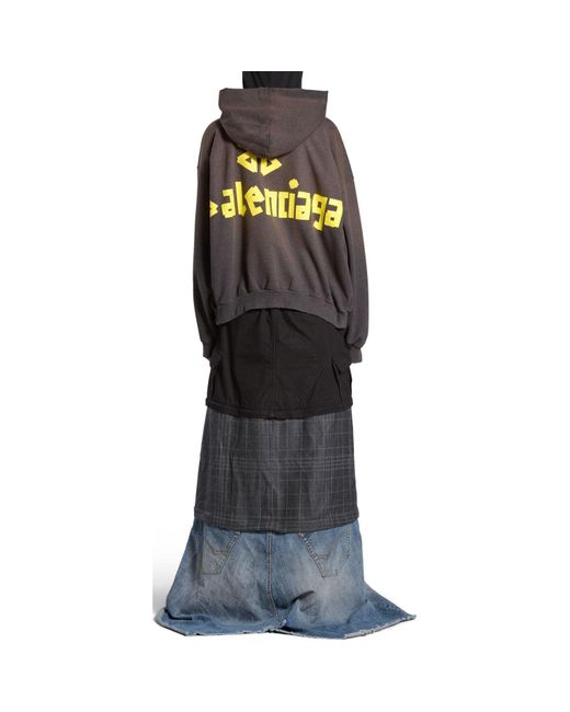 Balenciaga Gray Tape Type Ripped Pocket Hoodie Large Fit 'Dark' for men