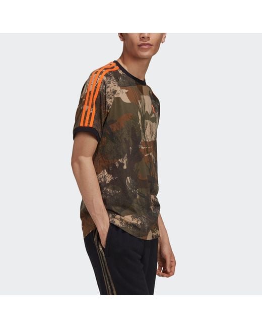 Adidas Brown Originals Camo Aop Tee Camouflage Printing Stripe Sports Short Sleeve for men