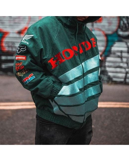 Supreme Green X Honda Fox Racing Puffy Zip Up Jacket