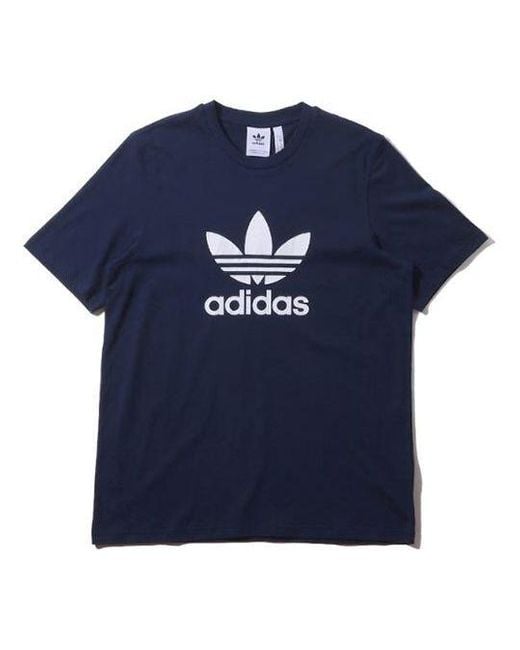 Adidas Blue Originals Trefoil Tee Colleage Alphabet Printing Breathable Short Sleeve for men
