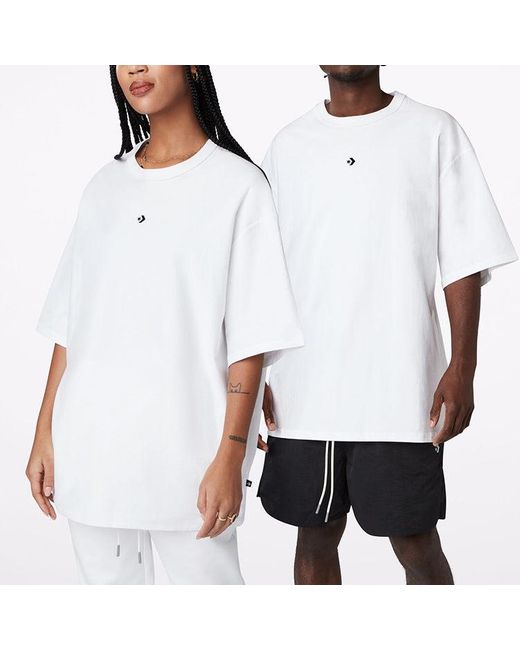 Converse White Solid Color Loose Round Neck Short Sleeve Couple Style for men