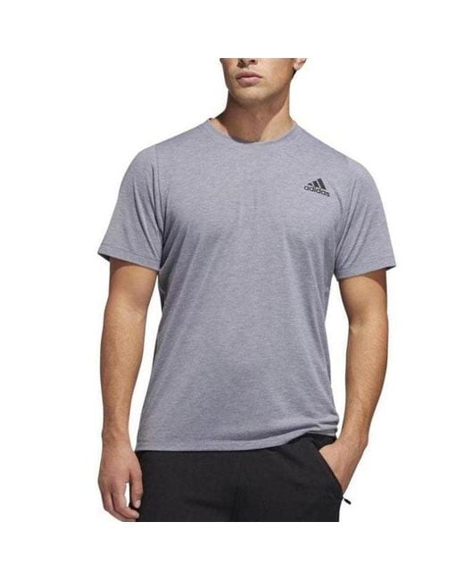 Adidas Gray Solid Color Logo Round Neck Sports Short Sleeve for men