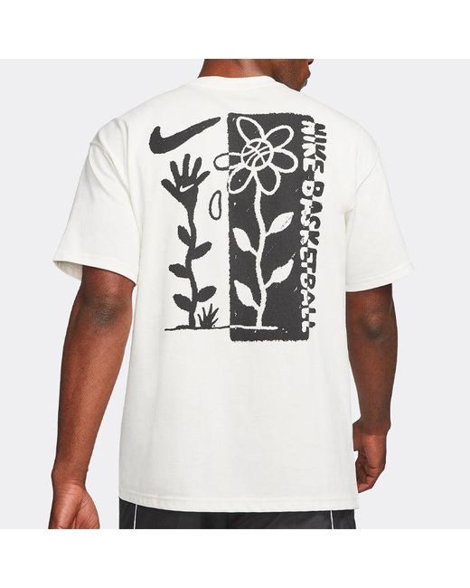 Nike White Basketball Sports Graffiti Printing Short Sleeve Us Edition Creamy for men