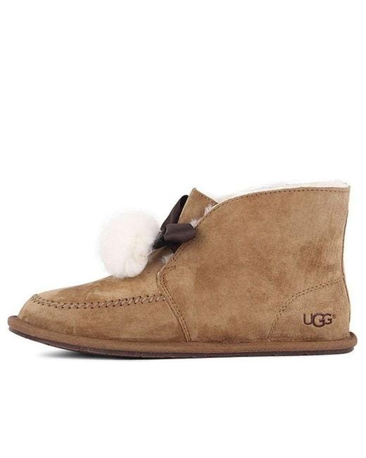 Ugg Brown (Wmns) Kallen Suede Moc Toe Pom Pom Slipper