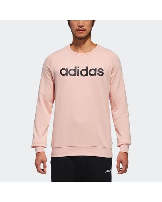 Adidas Pink Neo Logo Printing Round Neck Pullover Long Sleeves for men
