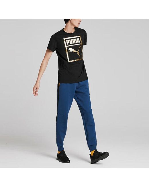 PUMA Black Bronzing Printing Casual Sports Round Neck Short Sleeve for men