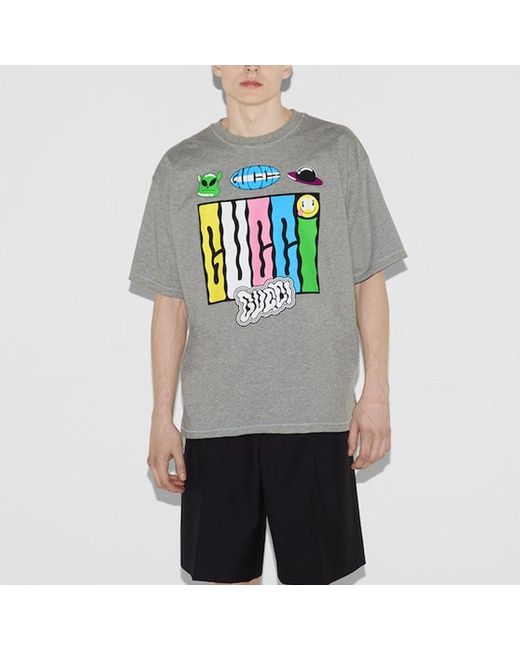Gucci Gray Reversible Cotton Jersey T-Shirt for men