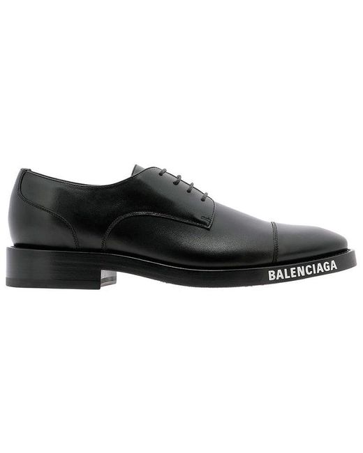 Balenciaga Black Logo Cap Toe Derby Shoes for men