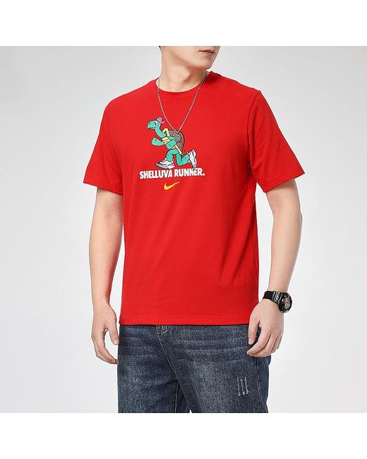 Nike Red Dri-Fit Tortoise Printing Quick Dry Sports Round Neck Short Sleeve Large for men