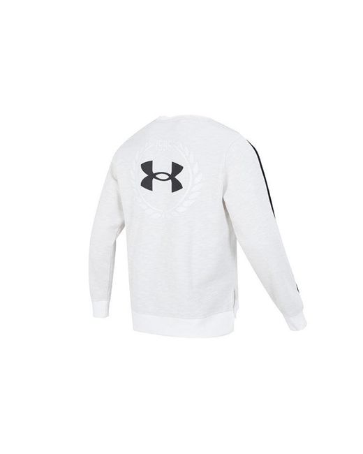 Under Armour White Essential Fleece Heritage Crew Sweatshirt 'Onyx' for men
