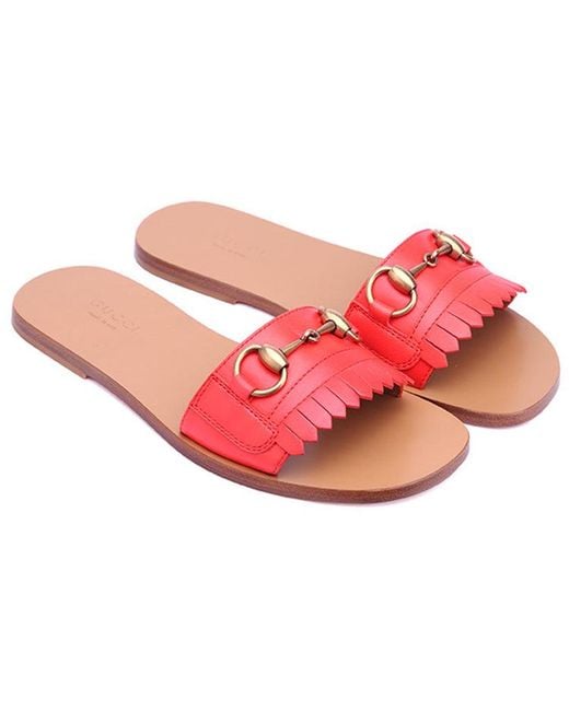 Gucci Pink (Wmns) Horsebit Accent Leather Slides